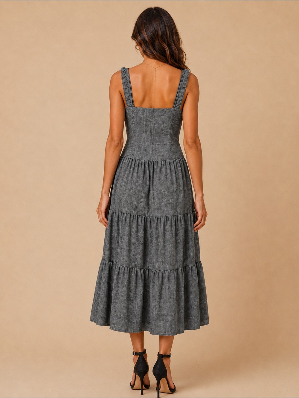 LIONESS Onyx Gingham Check Square Corset Neck Tiered Ballerina Corset Maxi Dress - Picture 4 of 8